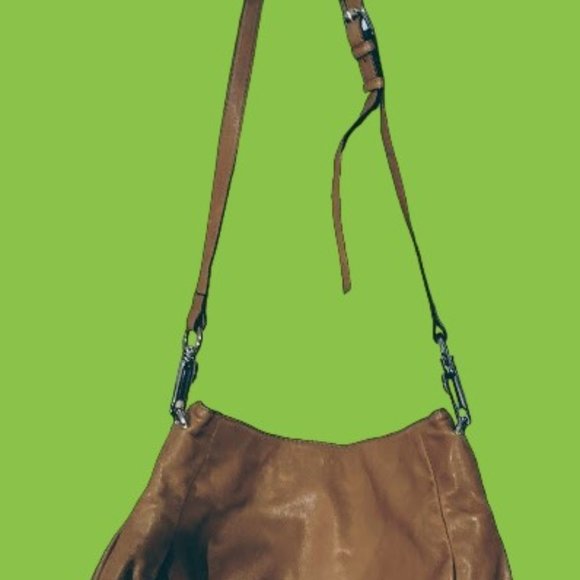 $78 GORGEOUS JOELLE HAWKENS CHESTNUT BROWN LEATHER GENTLY USED BOHO TOTE BAG - Picture 4 of 6